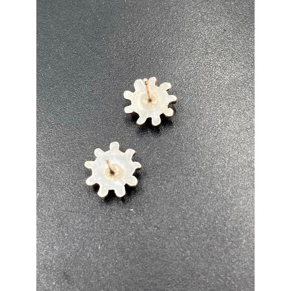 Sterling Silver Signed Designer Turquoise and Coral Small Stud Pierced Earrings - Picture 7 of 10